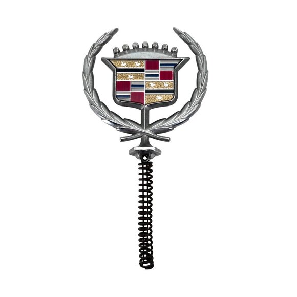 Vintage 80s Cadillac Hood Ornament Emblem Wreath & Crest Design Spring Mount - Picture 3 of 9